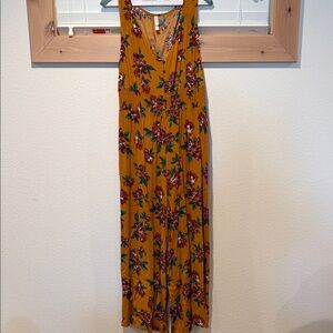 Xhilaration Mustard Floral Sleeveless Jumpsuit